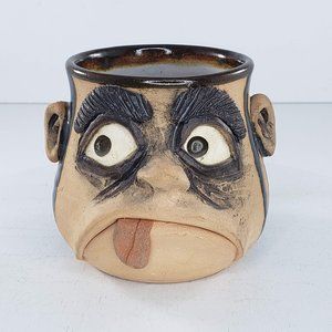 Vintage Stan Dzedzy Tongue Out Face Signed Handmade Pottery Coffee Mug